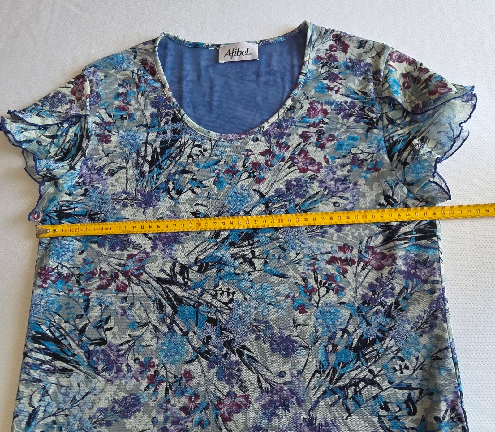T-shirt en tulle doublé bleu floral Afibel 42 44 XL XXL haut imprimé fleurs – photo 10